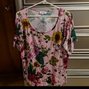 Floral sunflower cold shoulder shirt